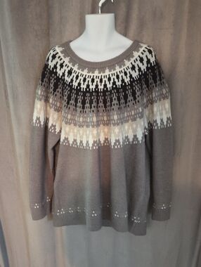 Warehouse One 4X Taupe Crewneck Sweater with Ivory and Black Yoke